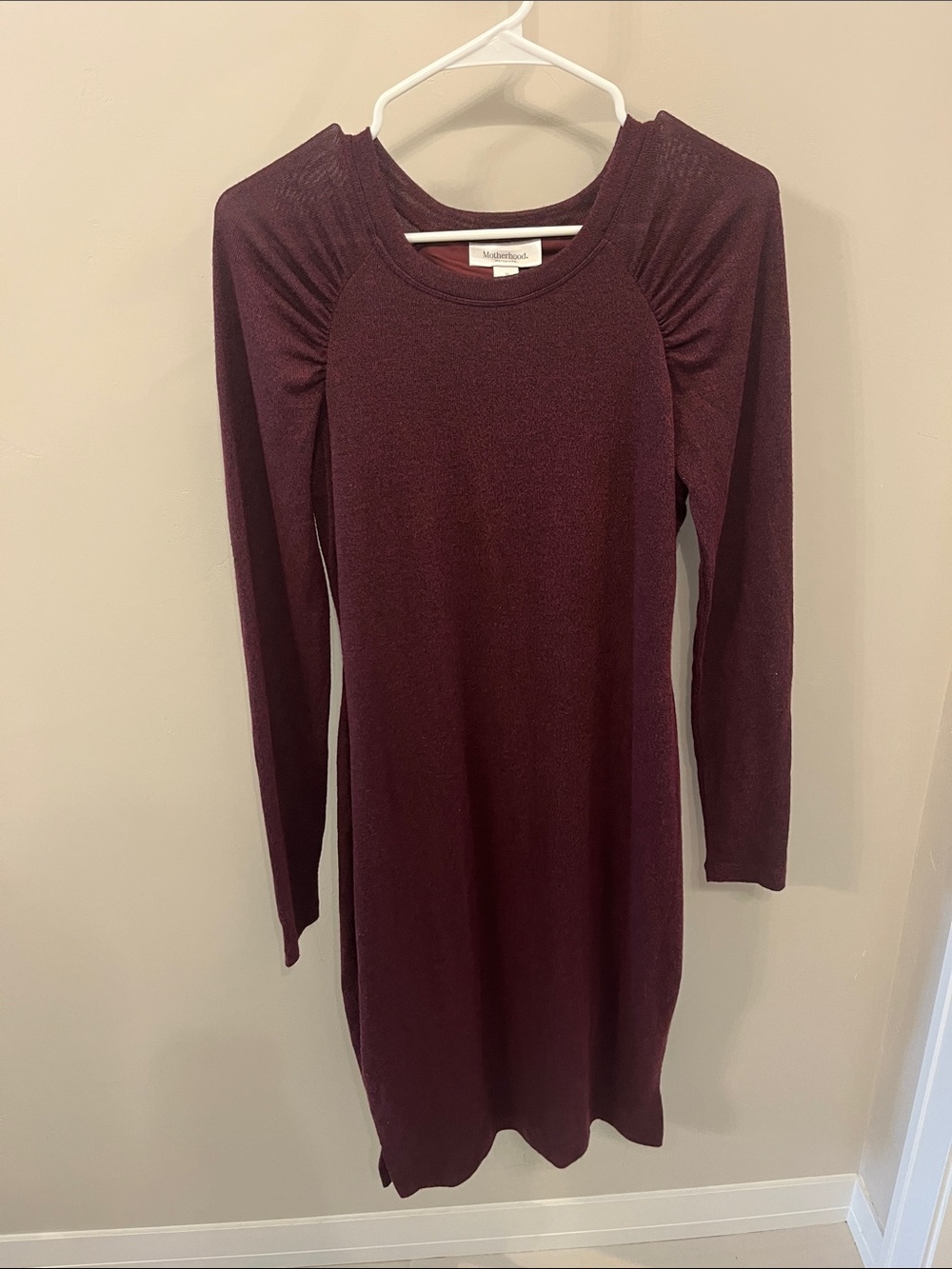 Motherhood Maternity Long Sleeve Knit Dress in Burgundy